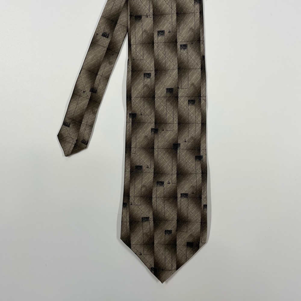 Axis LA Grey Brown Geometric Abstract Silk Necktie Mens One Size